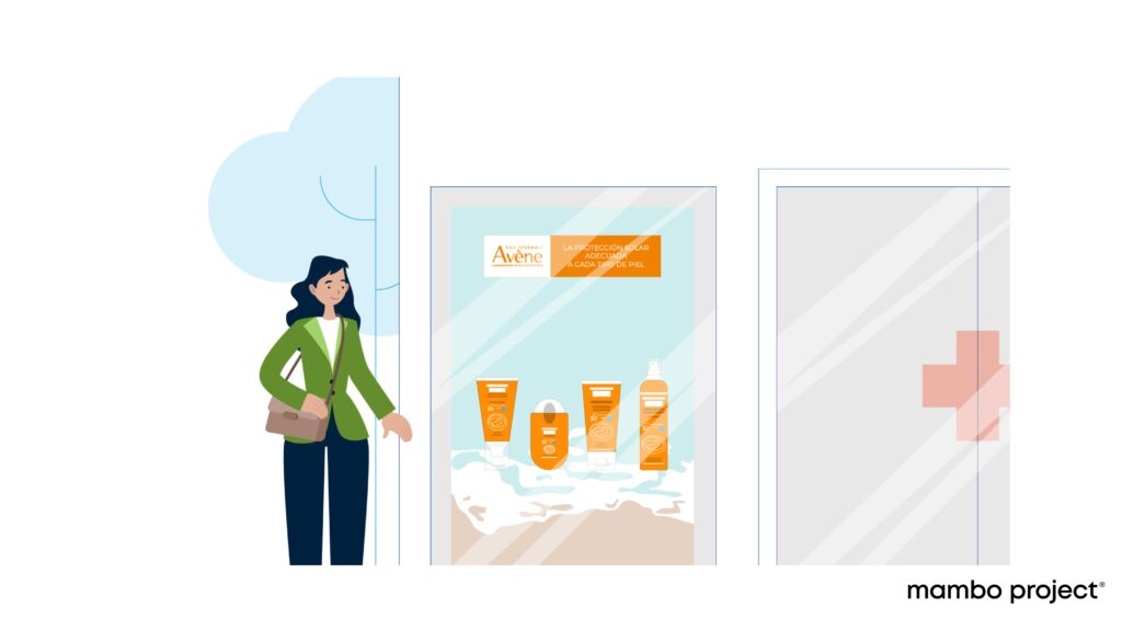 escaparate-farmacia-campaña-verano-solares-cliente-entrando-mambo-project